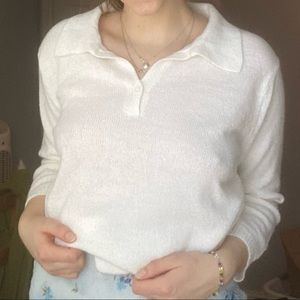 Vintage White Stag Collared Sweater